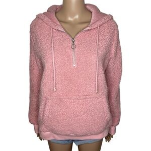 Light Pink Teddy Bear Sherpa Fuzzy Pullover Hoodie Sweatshirt Size Small